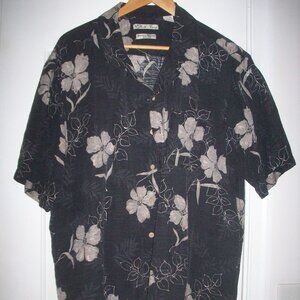 Batik Bay Mens Black Shirt Button Washable Silk 100% Aloha Hawaiian XXL Floral